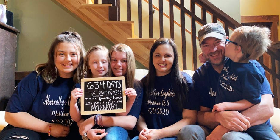 The Abernathy family after adopting two young kids, Tyler and Zoey.Abernathy Family